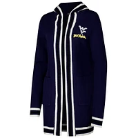 Women's Gameday Couture Navy West Virginia Mountaineers Stripe Detail Tri-Blend Hoodie Cardigan Sweater