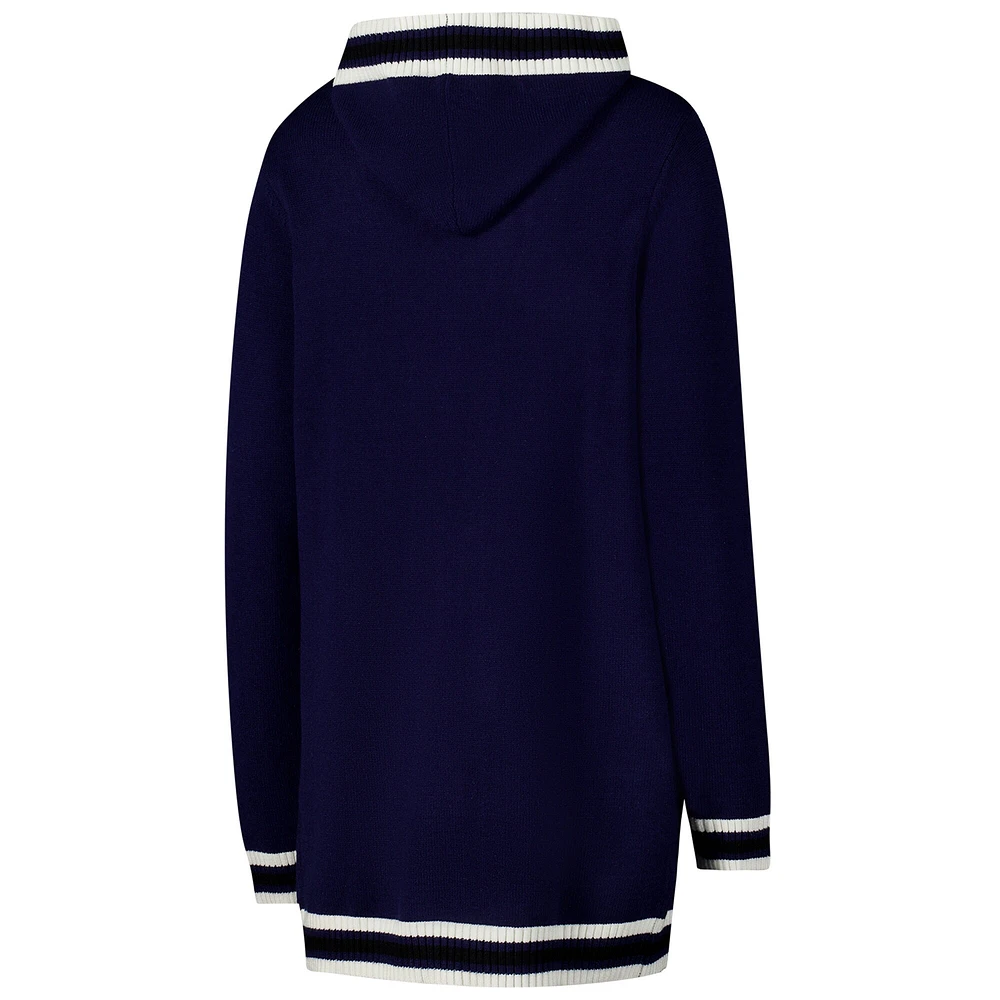 Women's Gameday Couture Navy West Virginia Mountaineers Stripe Detail Tri-Blend Hoodie Cardigan Sweater