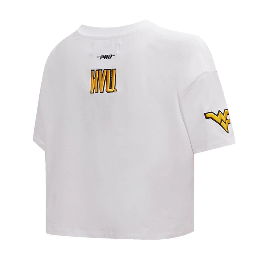 Women's Pro Standard White West Virginia Mountaineers Classic Three-Hit Boxy Cropped T-Shirt