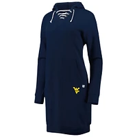 Women's Touch Navy West Virginia Mountaineers Quick Pass Lace-Up V-Neck Hoodie Dress