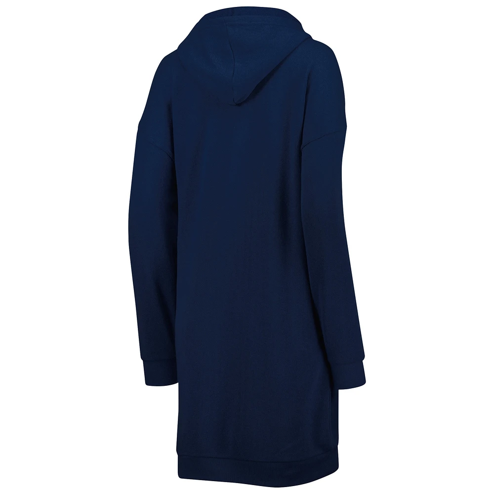 Women's Touch Navy West Virginia Mountaineers Quick Pass Lace-Up V-Neck Hoodie Dress
