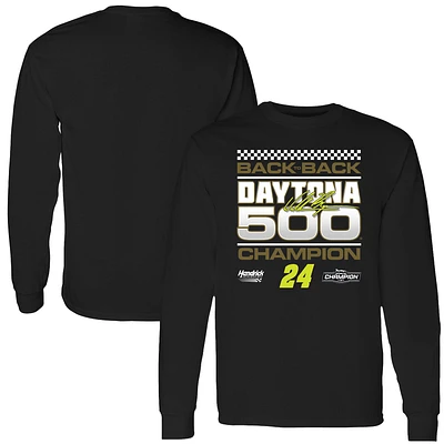 T-shirt à manches longues exclusif pour homme avec drapeau damier et logo noir TBD 2025 Daytona 500