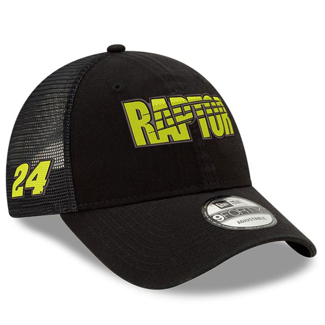 Casquette ajustable ajustable William Byron Raptor 9FORTY A-Frame Trucker Snapback New Era pour homme, noir