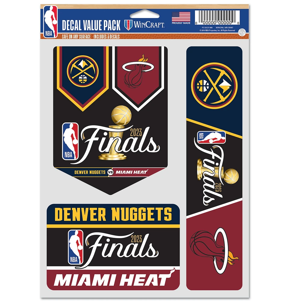 WinCraft Denver Nuggets vs. Miami Heat 2023 NBA Finals Matchup Three-Pack Fan Decal Set