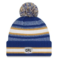 Men's New Era Royal Winnipeg Blue Bombers Sideline 6 Dart Cuffed Knit Hat with Pom