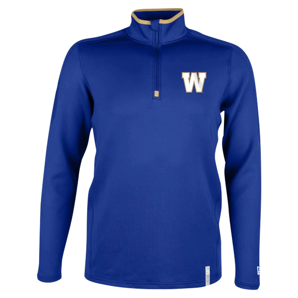 Men's New Era Royal Winnipeg Blue Bombers Sideline Edge Performance Quarter-Zip Top