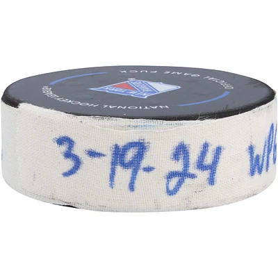 Kyle Connor Rondelle de but utilisée par les Jets de Winnipeg contre les Rangers de New York le 19 mars 2024
