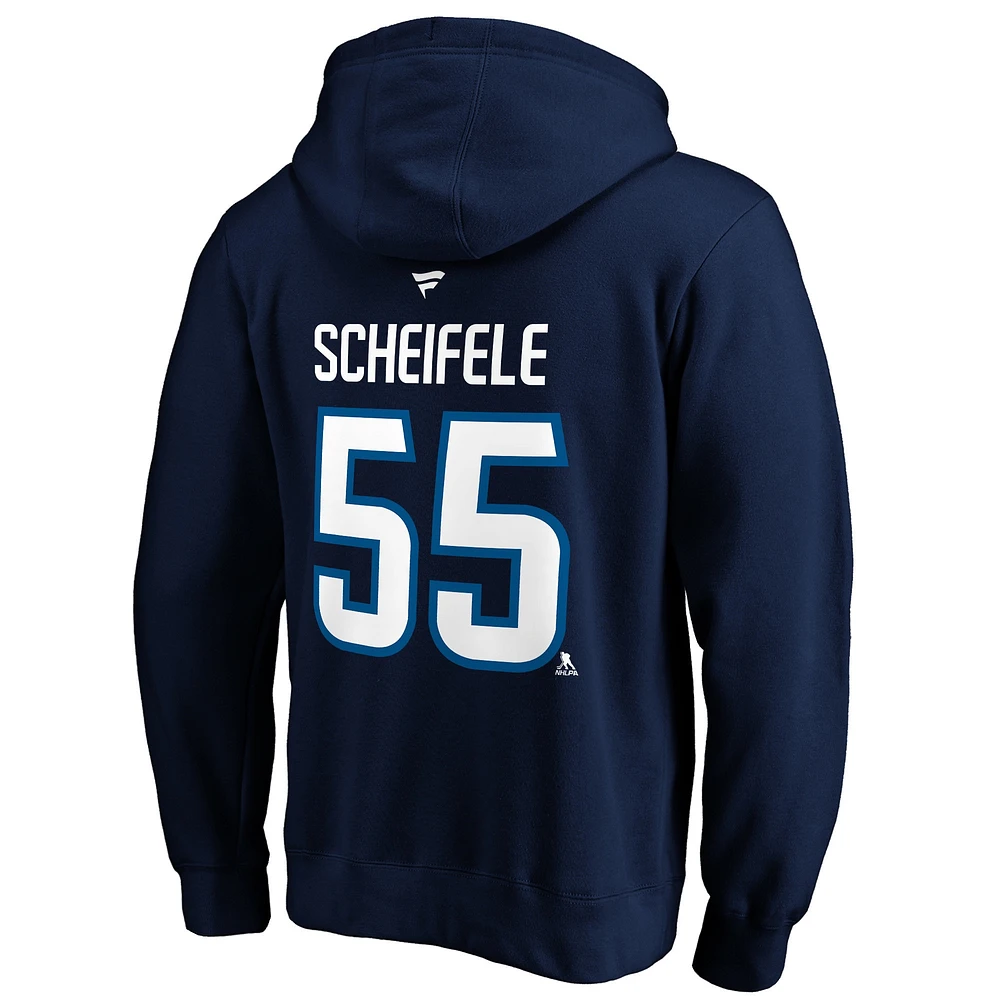 Men's Fanatics Mark Scheifele Navy Winnipeg Jets - Authentic Stack Name & Number Fitted Pullover Hoodie