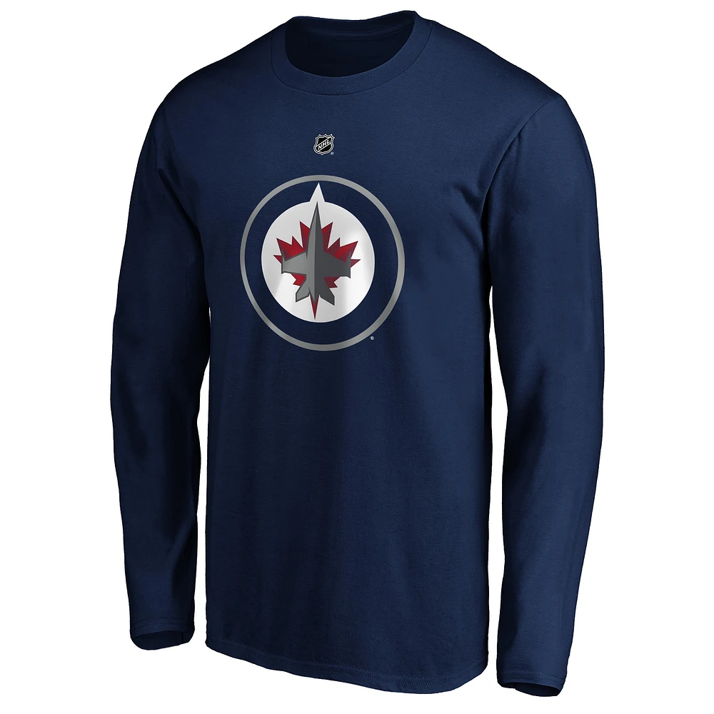 Men's Fanatics Mark Scheifele Navy Winnipeg Jets Authentic Stack Name & Number - Long Sleeve T-Shirt