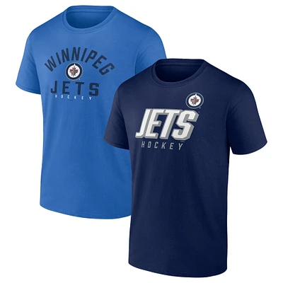 Ensemble de deux t-shirts Fanatics pour hommes, bleu marine/bleu, Jets Winnipeg