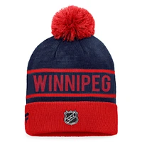 Men's Fanatics Red/Navy Winnipeg Jets Authentic Pro Alternate Logo Cuffed Knit Hat with Pom