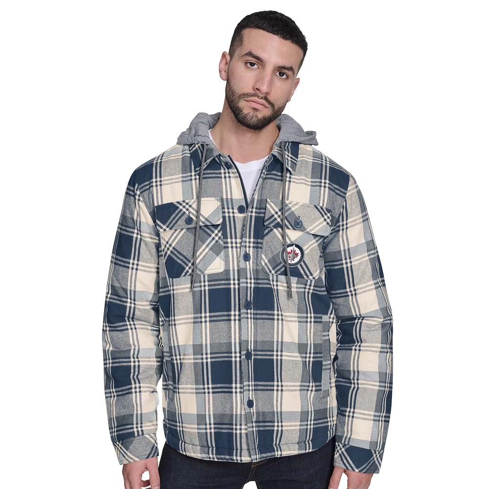 Men's G-III Sports by Carl Banks Navy Winnipeg Jets Fullback Plaid Polyfilled Full-Button Jacket