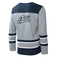 Men's Starter Gray Winnipeg Jets Cross-Check V-Neck - Long Sleeve T-Shirt