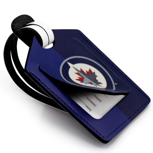 Étiquette de bagage en cuir personnalisée des Jets de Winnipeg bleu marine