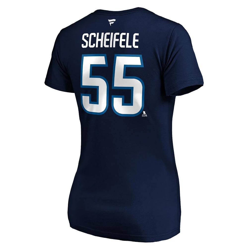 Women's Fanatics Mark Scheifele Navy Winnipeg Jets Authentic Stack Name & Number - V-Neck T-Shirt