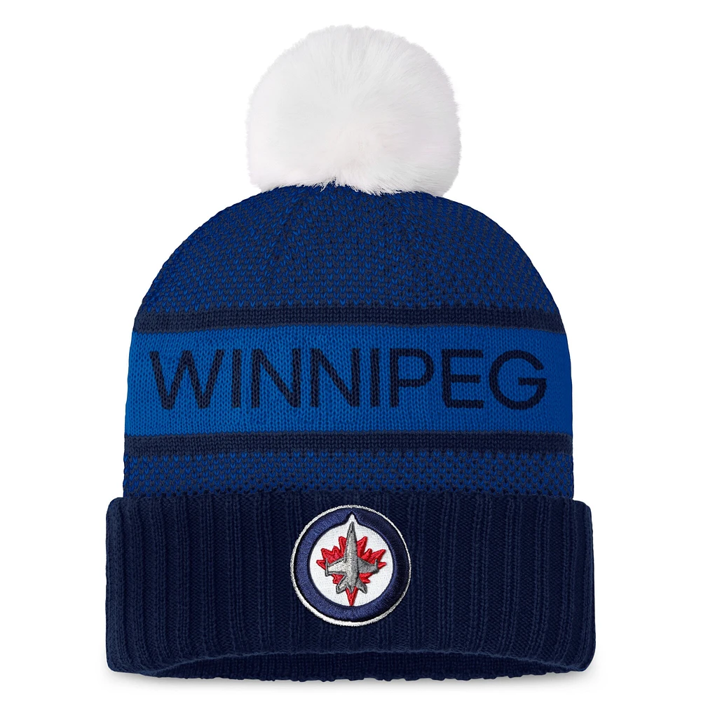 Women's Fanatics Navy Winnipeg Jets Authentic Pro Cuffed Knit Hat with Pom
