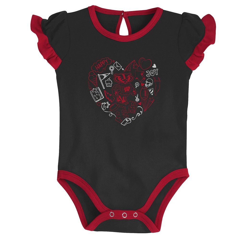 Girls Newborn & Infant Red/Black Wisconsin Badgers Too Much Love Two-Piece Bodysuit Set