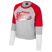 Girls Youth Colosseum Heather Gray Wisconsin Badgers Katinka Rhinestone Pullover Sweatshirt