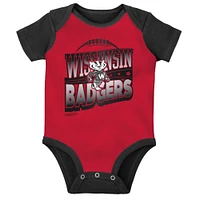 Infant Mitchell & Ness Black/Red Wisconsin Badgers 3-Pack Bodysuit, Bib and Bootie Set