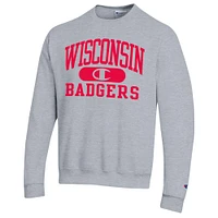 Men's Champion Heather Gray Wisconsin Badgers Arch Pill Sweatshirt