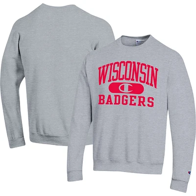 Sweat-shirt Champion gris chiné Wisconsin Badgers Arch Pill pour homme