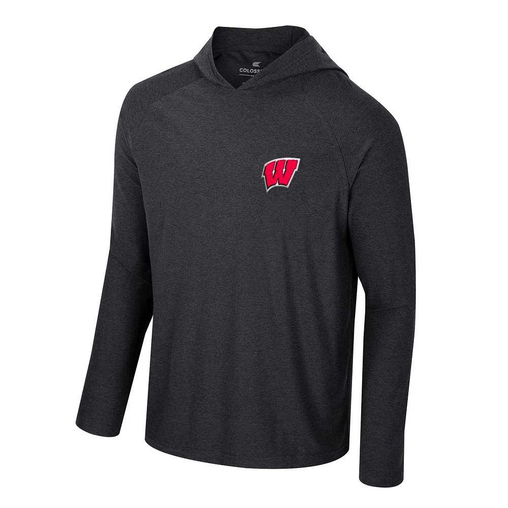 Men's Colosseum Black Wisconsin Badgers Cloud Jersey Raglan Long Sleeve Hoodie T-Shirt