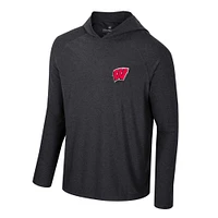 Men's Colosseum Black Wisconsin Badgers Cloud Jersey Raglan Long Sleeve Hoodie T-Shirt