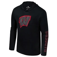 T-shirt à capuche manches longues et Colosseum Black Wisconsin Badgers pour hommes Color Pop Active Blend 2-Hit