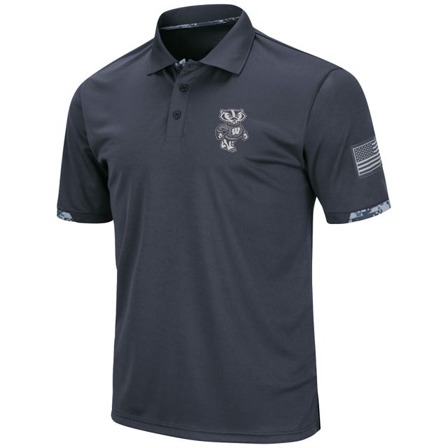 Polo pour hommes Colosseum Charcoal Wisconsin Badgers Big & Tall OHT Military Appreciation Digital Camo