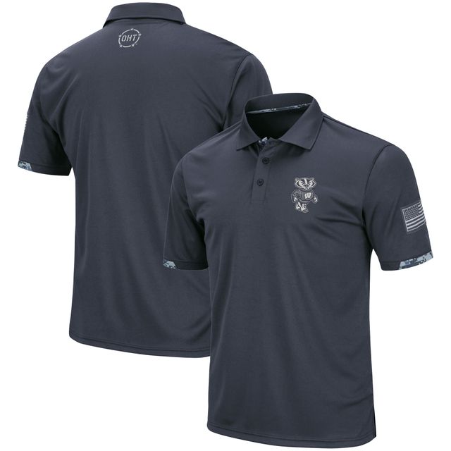 Polo pour hommes Colosseum Charcoal Wisconsin Badgers Big & Tall OHT Military Appreciation Digital Camo