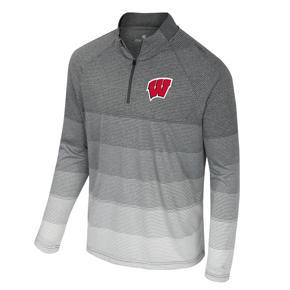 Men's Colosseum  Gray Wisconsin Badgers AI Striped Mesh Quarter-Zip Raglan Windshirt