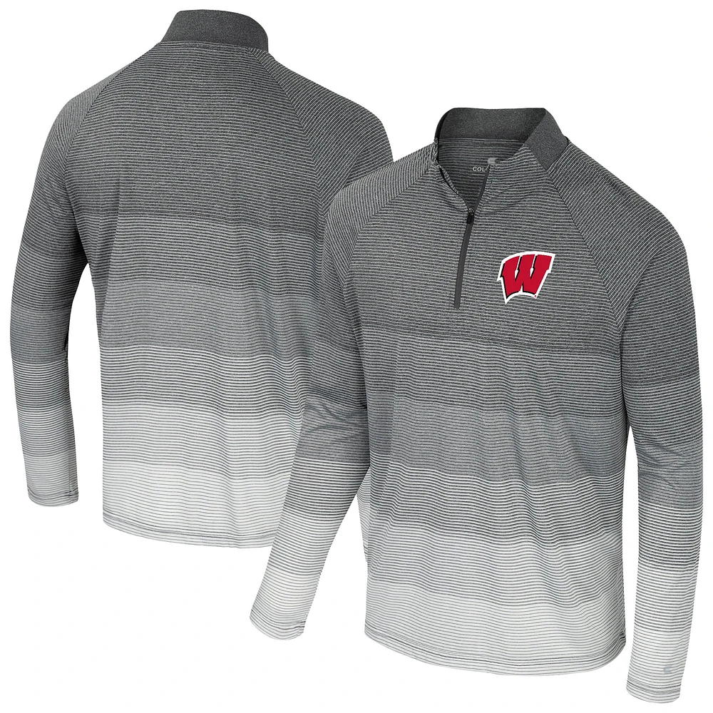 Men's Colosseum  Gray Wisconsin Badgers AI Striped Mesh Quarter-Zip Raglan Windshirt