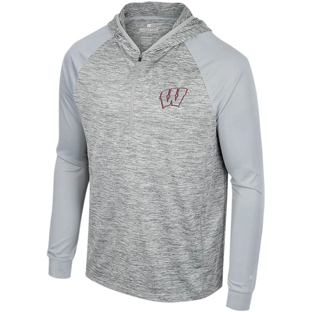 Men's Colosseum Gray Wisconsin Badgers Cybernetic Raglan Quarter-Zip Hooded Top