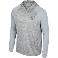 Men's Colosseum Gray Wisconsin Badgers Cybernetic Raglan Quarter-Zip Hooded Top