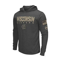 Men's Colosseum Heather Black Wisconsin Badgers Team OHT Military Appreciation Long Sleeve Hoodie T-Shirt