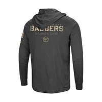 Men's Colosseum Heather Black Wisconsin Badgers Team OHT Military Appreciation Long Sleeve Hoodie T-Shirt