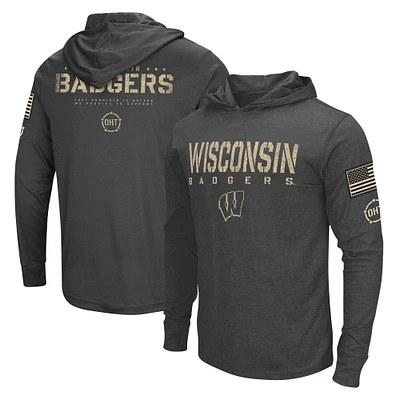 Colosseum Charcoal Wisconsin Badgers Team OHT Military Appreciation Hoodie T-shirt à manches longues pour homme