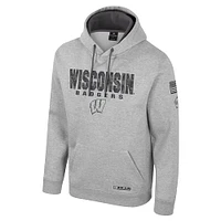 Men's Colosseum Heather Gray Wisconsin Badgers Oorah OHT Military Appreciation Pullover Hoodie