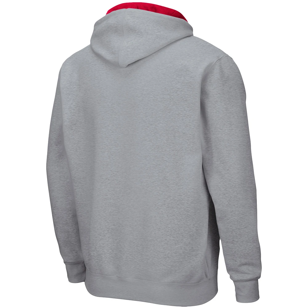 Men's Colosseum Heathered Gray Wisconsin Badgers Arch & Logo 3.0 Full-Zip Hoodie