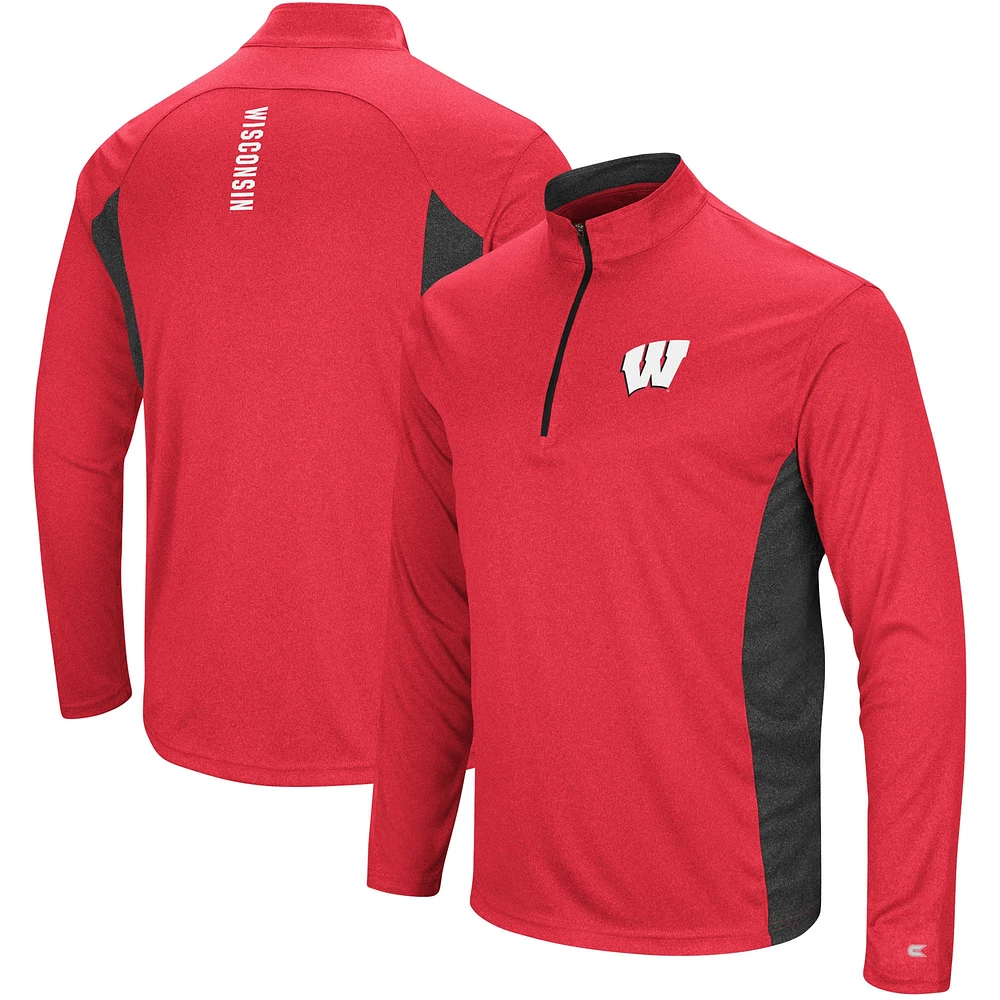 Colosseum Heathered Heather Red Wisconsin Badgers Audible Pull léger coupe-vent à glissière quart