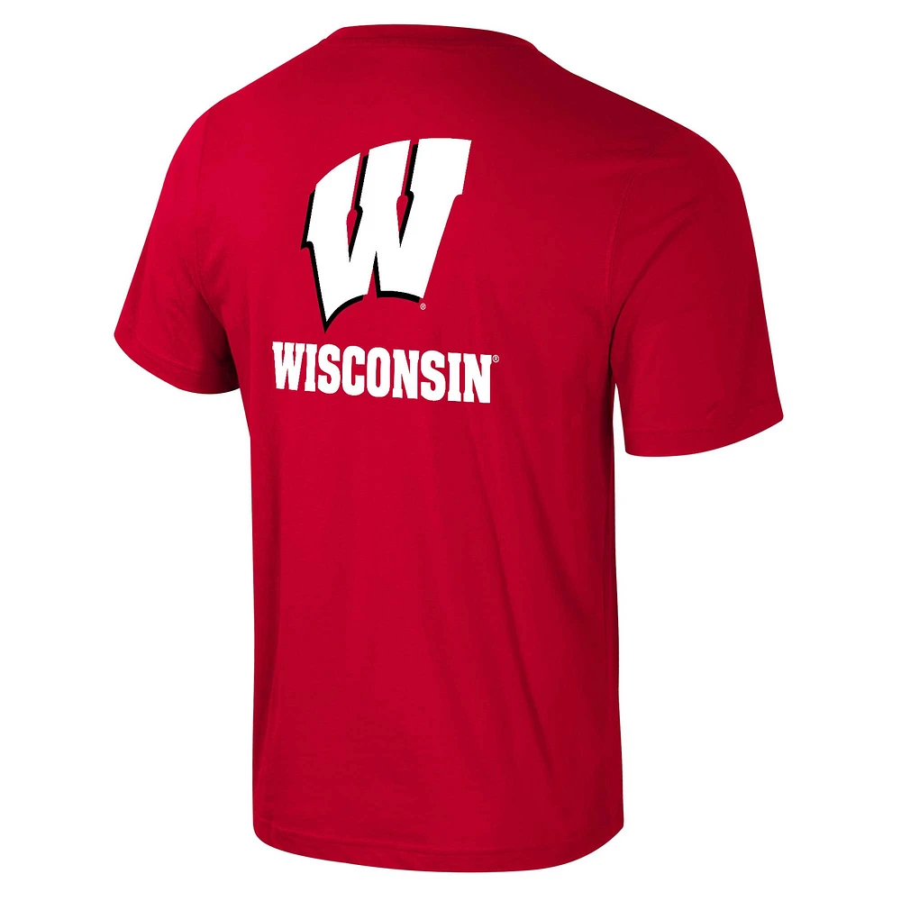 Men's Colosseum Wisconsin Badgers Logo Lockup 2-Hit Active Blend T-Shirt