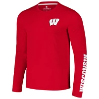 Men's Colosseum Red Wisconsin Badgers Logo Lockup 3-Hit Active Blend Long Sleeve T-Shirt