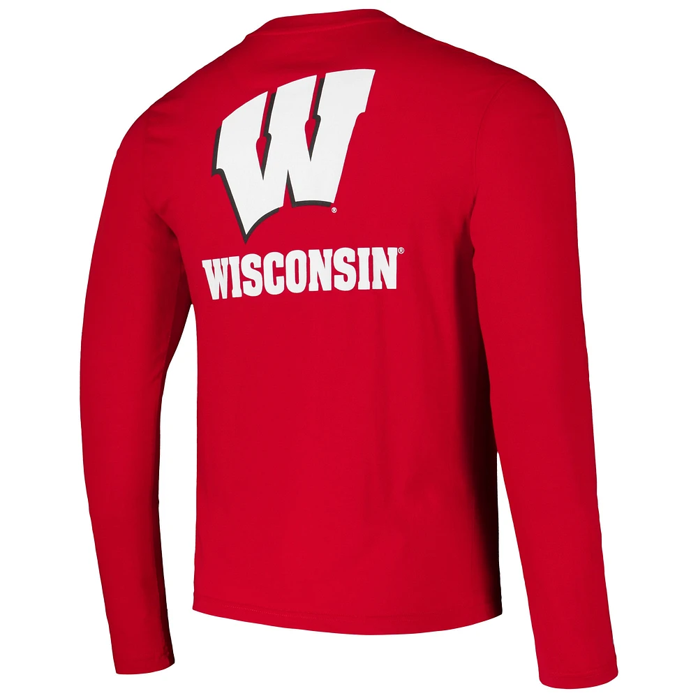 Men's Colosseum Red Wisconsin Badgers Logo Lockup 3-Hit Active Blend Long Sleeve T-Shirt