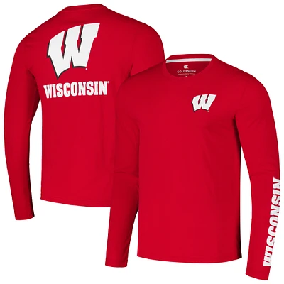 T-shirt à manches longues avec logo Colosseum Red Wisconsin Badgers Lockup 3-Hit Active Blend pour hommes