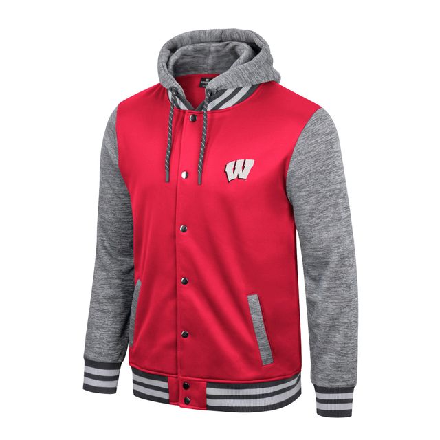 Colosseum Red Wisconsin Badgers Robinson Hoodie Veste à boutons-pression pour homme