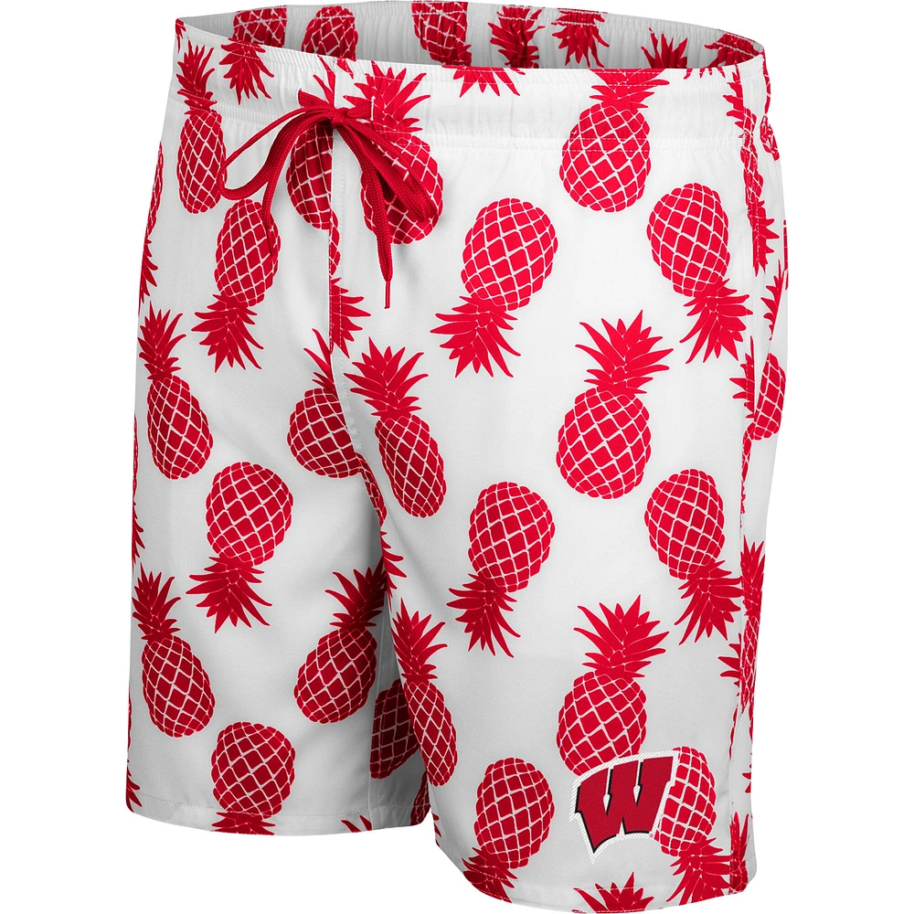 Men's Colosseum White/Red Wisconsin Badgers Pineapple Swim Shorts
