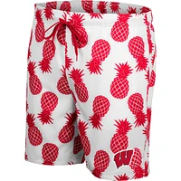 Men's Colosseum White/Red Wisconsin Badgers Pineapple Swim Shorts