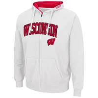 Men's Colosseum White Wisconsin Badgers Arch & Logo 3.0 Full-Zip Hoodie