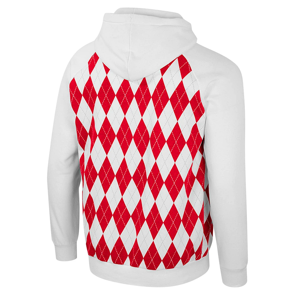 Men's Colosseum White Wisconsin Badgers The Dealio Raglan Pullover Hoodie
