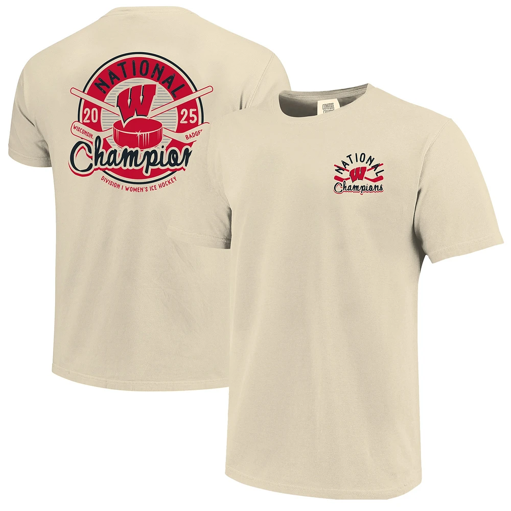 Men's Cream Wisconsin Badgers 2025 NCAA Frozen Four Women's Ice Hockey Tournament Champions Comfort Colors T-Shirt